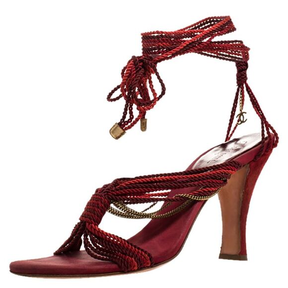 Chanel Two Tone Rope Metal Chain Embellished CC Tie Up Sandals Size 41 - Picture 1 of 4